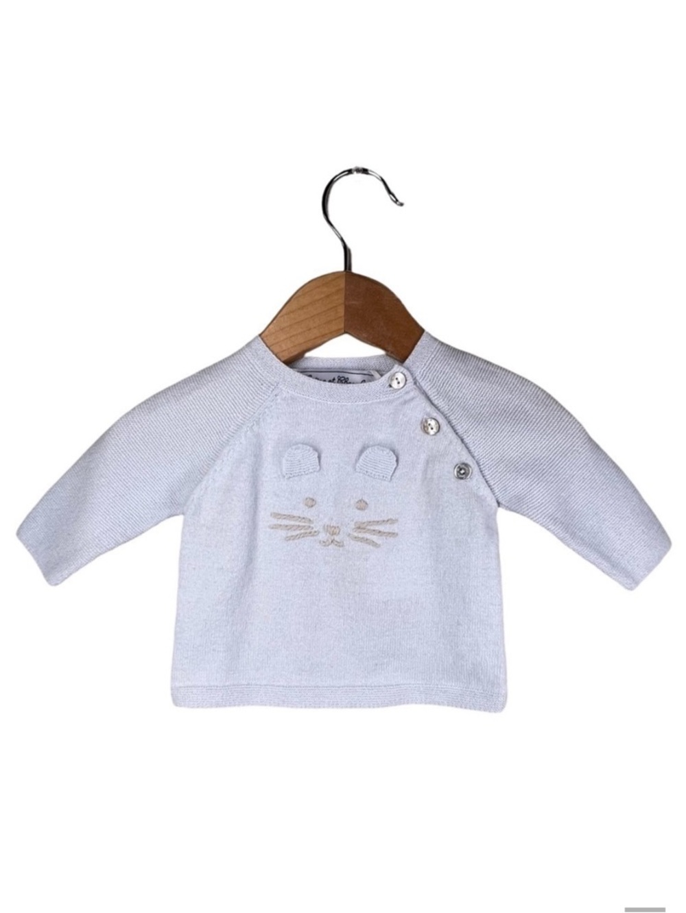 Tartine et Chocolat Baby Sweater 1 Month Newborn Cat Cotton Cashmere Blue NWT
